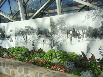 On the overlook: enlarged vintage photos of recreation in the parks
