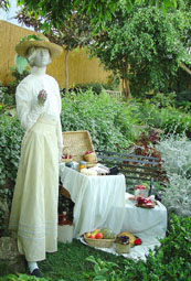 A picnic lunch spread out on a park bench