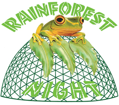 Rainforest Night logo--Tree Frog atop the tropical dome