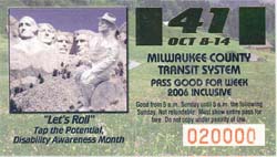Picture of a Bus Pass with FDR on Mt. Rushmore