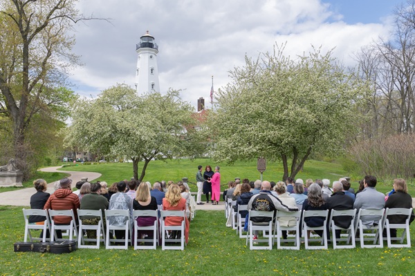 Wedding couple ceremony at Lake Park