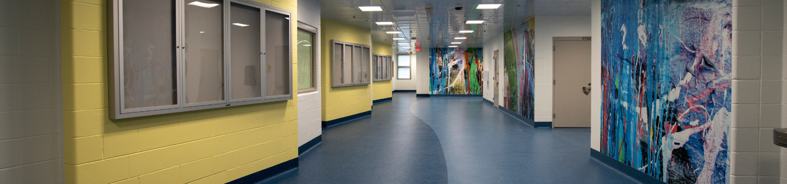 Hallway with art on the walls