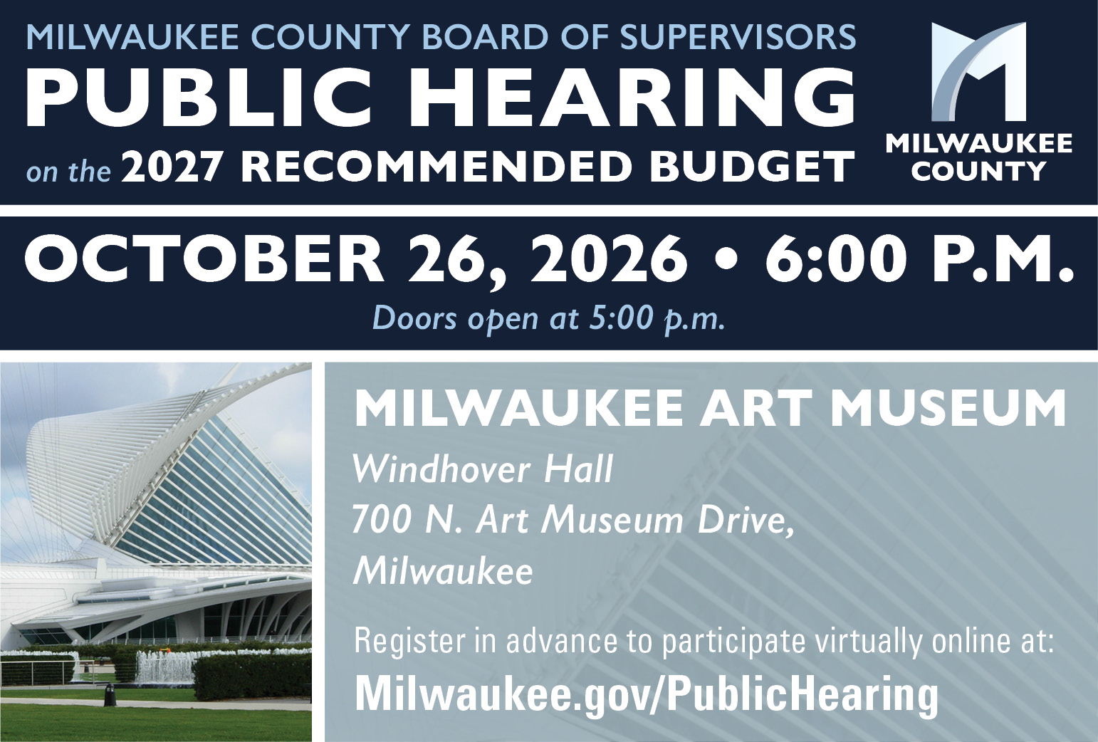 Board of Supervisors Public Hearing on the 2027 Milwaukee County Recommended Budget